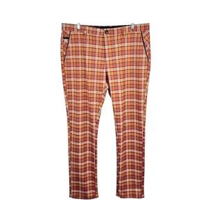 NWT Suslo Couture Orange Plaid Stretch Trousers